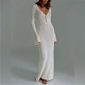 Commense White Crochet Knit Maxi Dress Size Small Coastal Mermaid Boho